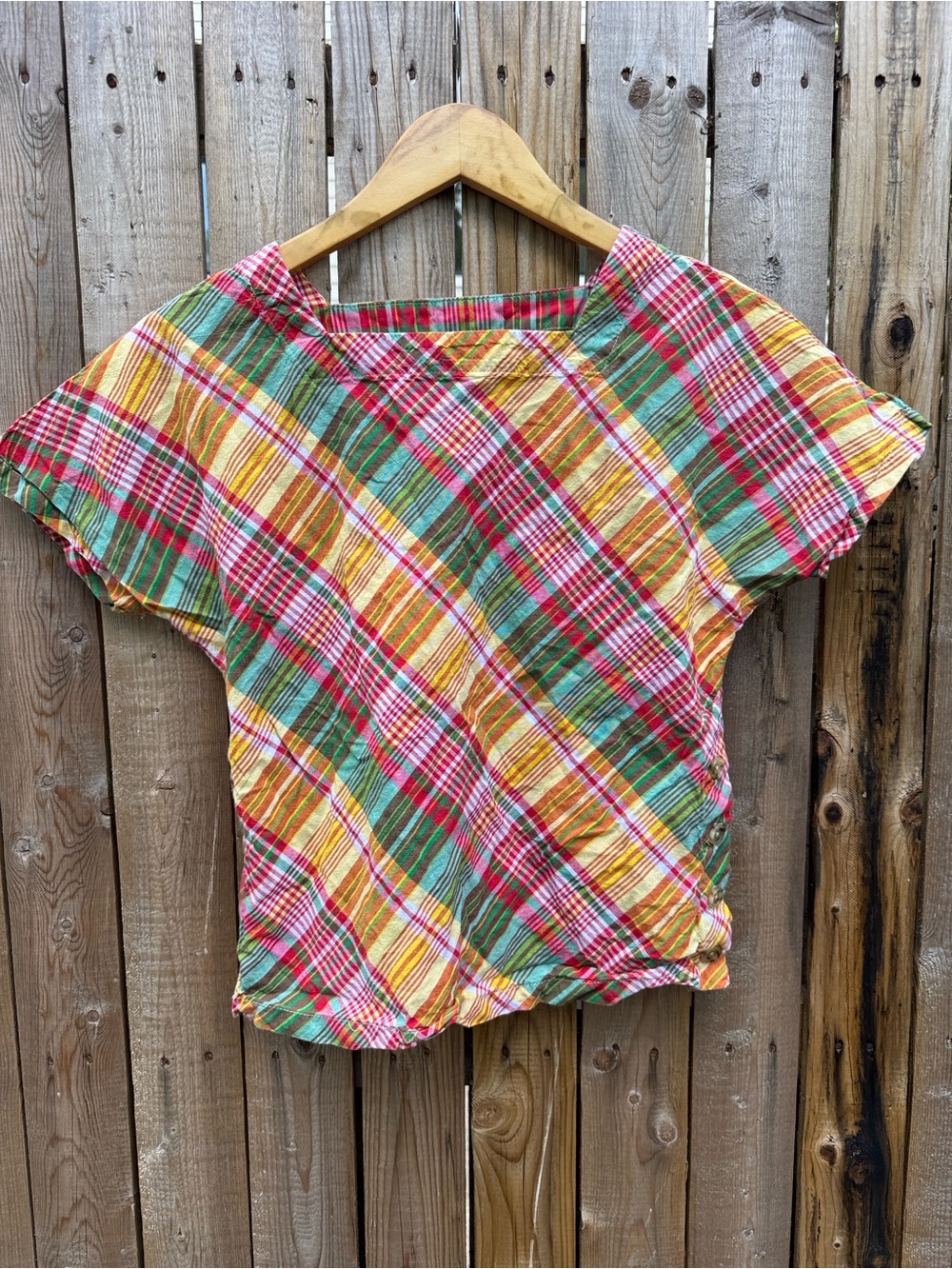 Engineered garment Plaid Short-Sleeve Relaxed Tee in Pink, Yellow & Gree